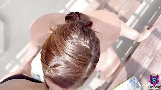 A busty Latina with big boobs gets convinced to fuck on the rooftop