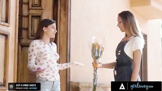 The owner of the flower shop is trying to seduce a young employee