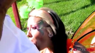 A tattooed cosplay model fucked outdoors in hardcore style