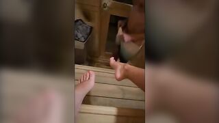 Guy masturbating in sauna, I sucked him off until he came