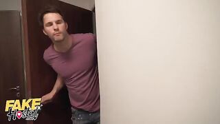 Fake Hostel sex with a hot brunette and Lily Joy