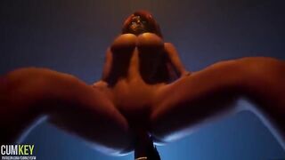 A girl with perfect big boobs is fucking with a huge monster cock