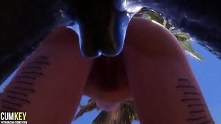 Two girls are having fun with a monster in 3D