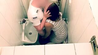 A passionate couple has a hot sex session in a restaurant toilet after meeting on Tinder
