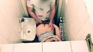 A passionate couple has a hot sex session in a restaurant toilet after meeting on Tinder