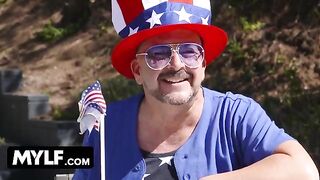 Sexy MILF Ariella Ferrera and her stepdaughter Jennifer Jacobs enjoy a steamy Fourth of July party