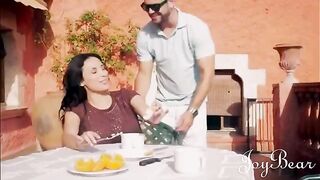 Anissa Kate is having fun with a guy in a holiday setting