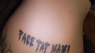 A couple engaged in passionate and rough sex, with a creampie finish