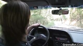 Old granny gets banged by a stranger after giving him a blowjob on the road