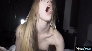 Skinny teen gets her pussy smashed by a huge dick
