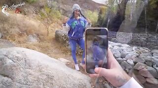 A sexy girl made blowjob after photo shooting in nature
