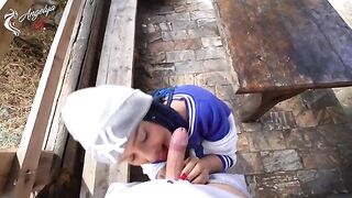 A sexy girl made blowjob after photo shooting in nature