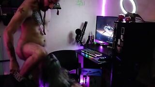 A cute beauty playing video games has her pussy fucked hard