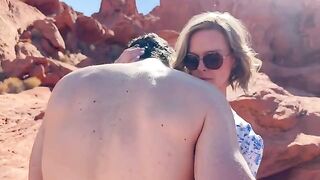 A woman fucked by her friend on a desert hike, right in front of her husband