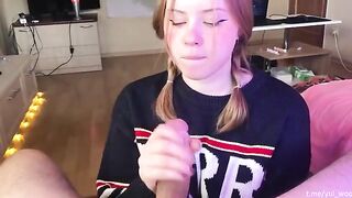 Student gently sucks cock and gets cum on her tongue