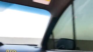 Slutty teen makes a deepthroat blowjob in the car, right in the parking lot!