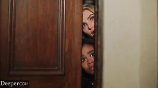 Scarlit and Kenzie are being submissive to their mysterious host in this intense scene