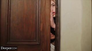 Scarlit and Kenzie are being submissive to their mysterious host in this intense scene