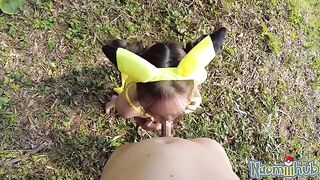 Beautiful Japanese girl has sex with her boyfriend outdoors