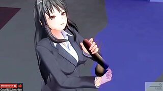 Hentai animation with Japanese girl using earphones to jack off