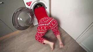 A step mom got stuck in the washing machine and her step son helped her