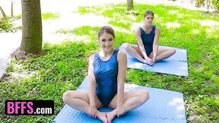 Gymnast stretched holes of two sluts Kenzie Madison and Katie Kush