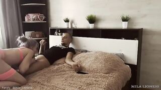 A blonde in sexy lingerie is waiting for her partner in a steamy scene