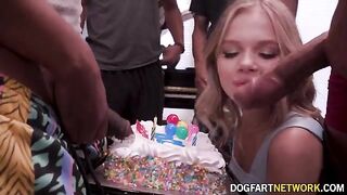 A petite blonde teen, Coco Lovelock, is celebrated with a massive birthday surprise
