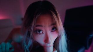 Raya Steele massages cock with her sexy Asian throat skillfully