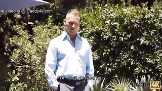 A cute girl is fucking with her boyfriends’ dad by the pool