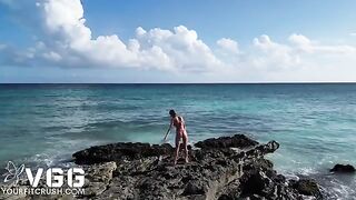 A sexy girl is fucking on the public nudist beach