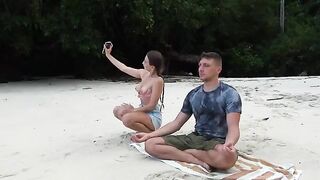 A meditation session on the beach turns into a deep blowjob encounter