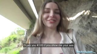 A cute young long-haired Ukrainian girl agreed to have sex for money outdoors