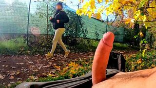 Public flasher gets tits fucked by horny MILF in the park