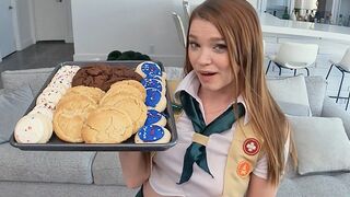 The girl is motivated to sell cookies and she will fuck for sure