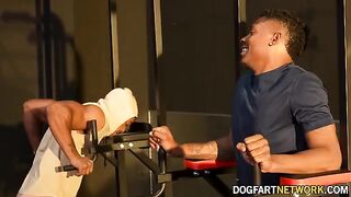 Kay Carter fucked by two black men in the gym