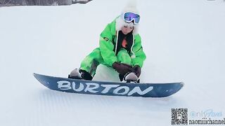 A creampie sex on the snowy forest at ski resort