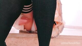 A naughty Japanese schoolgirl masturbates and squirts on her skirt