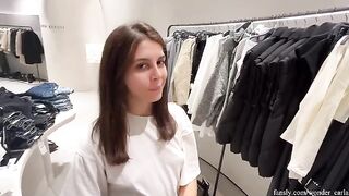 A girl cheated on her boyfriend in the fitting room, showcasing risky public allure