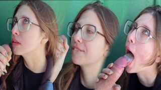 Girl sucks dick of her stepsister’s boyfriend in a steamy public encounter