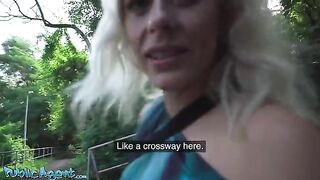 Blonde cougar with natural tits gets banged outdoors by a pick up guy