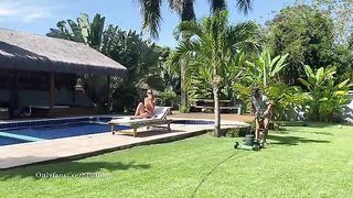 My gardener is useless, but he pools my husband while resting
