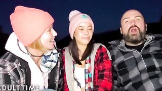 A hot polyamorous threesome in the woods, captured in immersive POV style