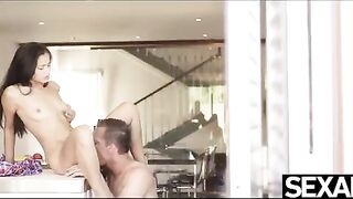 The girl was fucked in the kitchen, right on the counter