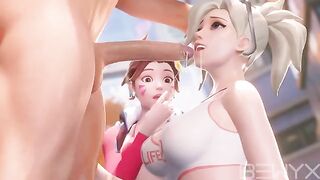 Mercy teaches DVA how to deepthroat in this hot 3D Overwatch scene