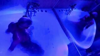 Blonde plays with sex toys in the bathroom, waiting for a big cock