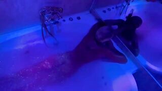 Blonde plays with sex toys in the bathroom, waiting for a big cock