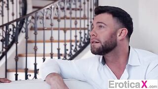 A beauty sneaks into a threesome with her boyfriend and another EroticaX star