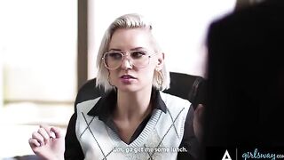 Two gossipy employees get punished by their dominant boss Kenzie Taylor in a steamy Girlsway scene