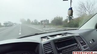 Blonde babe Sky Pierce gets fucked in public by car driver